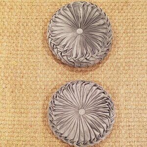 Set of 2 Round Grey Velvet Accent Throw Pillows